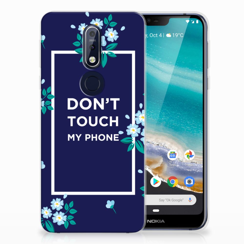 Nokia 7.1 Silicone-hoesje Flowers Blue DTMP