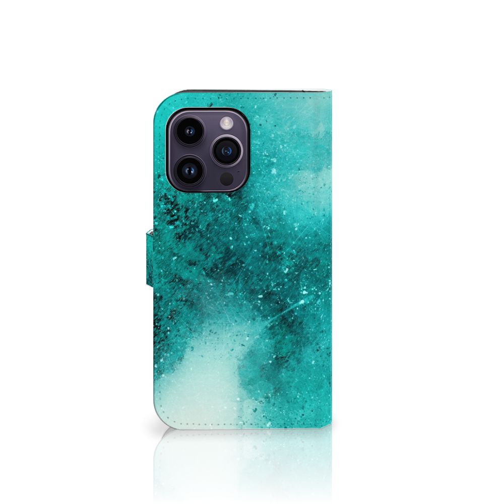 Hoesje iPhone 15 Pro Max Painting Blue met een prachtig blauw palet ontwerp en ruimte voor 3 pasjes. 🌊