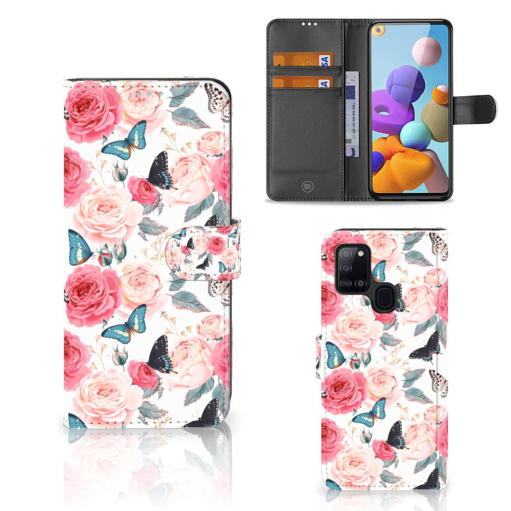 Samsung Galaxy A21s Hoesje Butterfly Roses