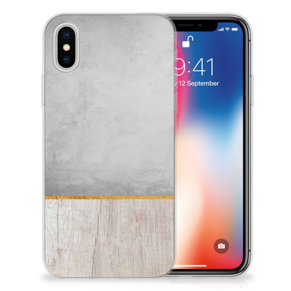 Apple iPhone X | Xs Bumper Hoesje Wood Concrete