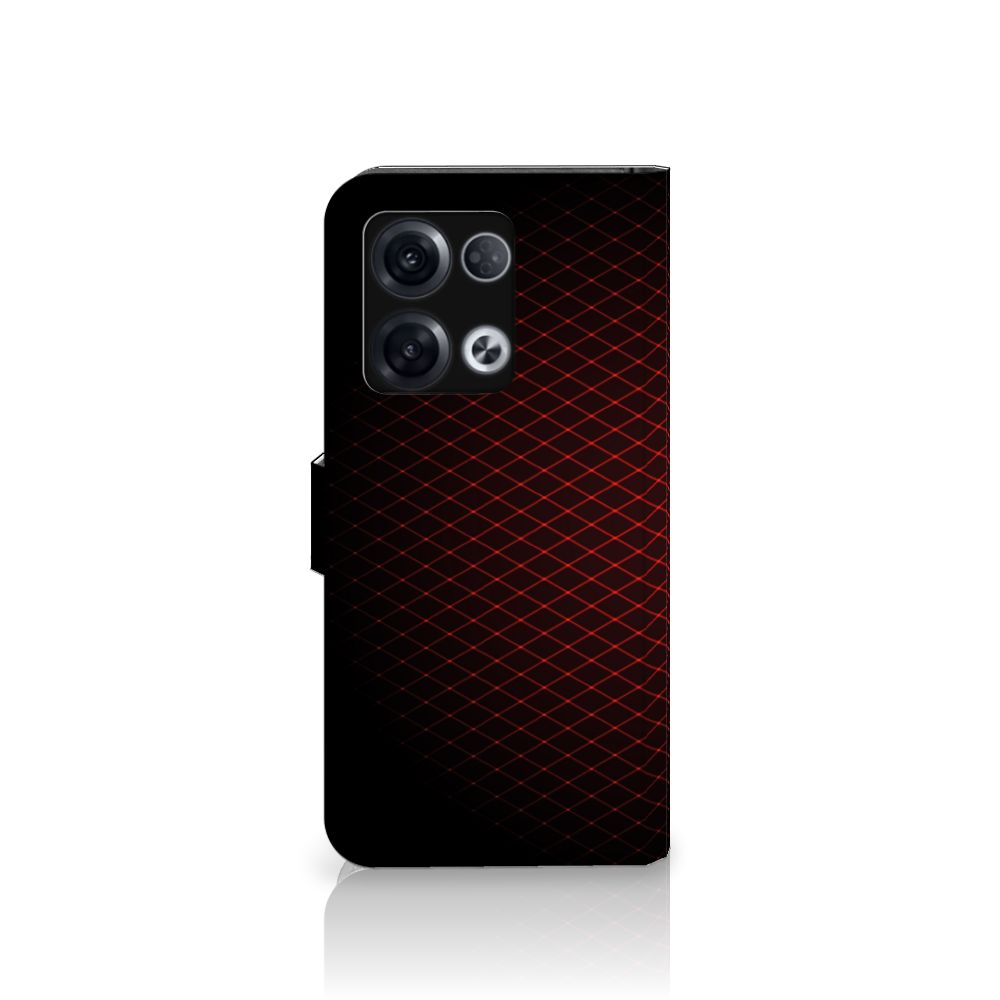 OPPO Reno8 Pro Telefoon Hoesje Geruit Rood met geometrisch design en ruimte voor 3 pasjes.