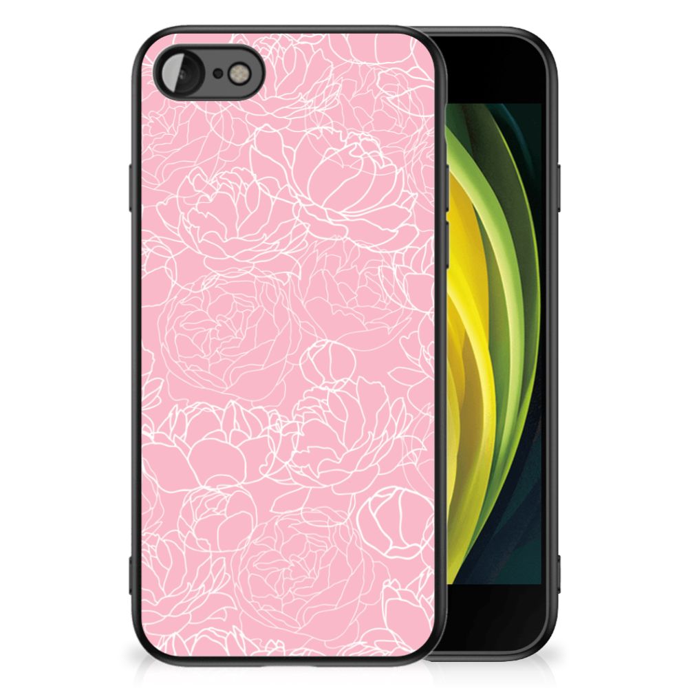 iPhone SE 2022 | SE 2020 | 7/8 Bloemen Hoesje White Flowers met een roze bloemendesign op een smartphone.