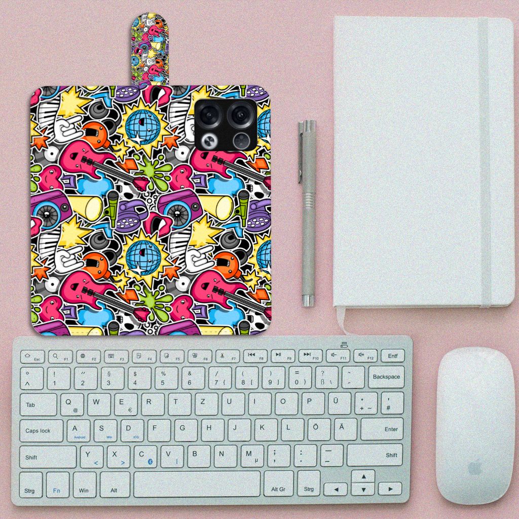 OPPO Reno8 Pro Wallet Case met Pasjes Punk Rock
