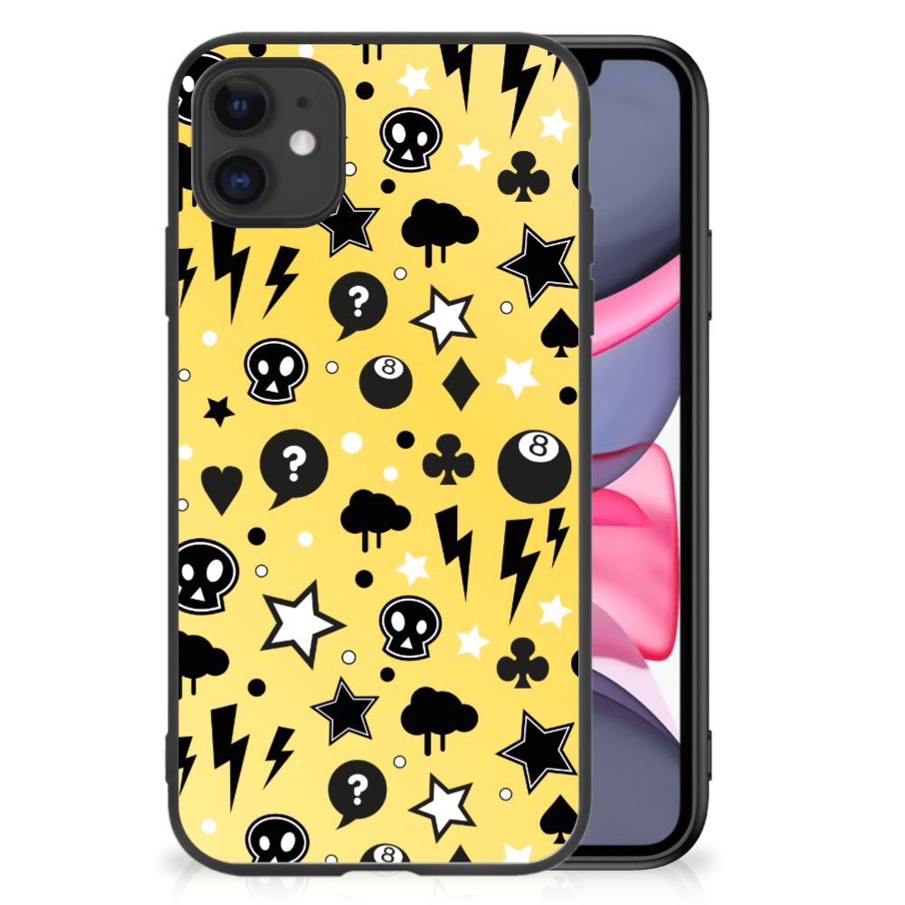 Telefoonhoesje iPhone 11 Punk Geel met skulls print en schokabsorberend materiaal voor bescherming.