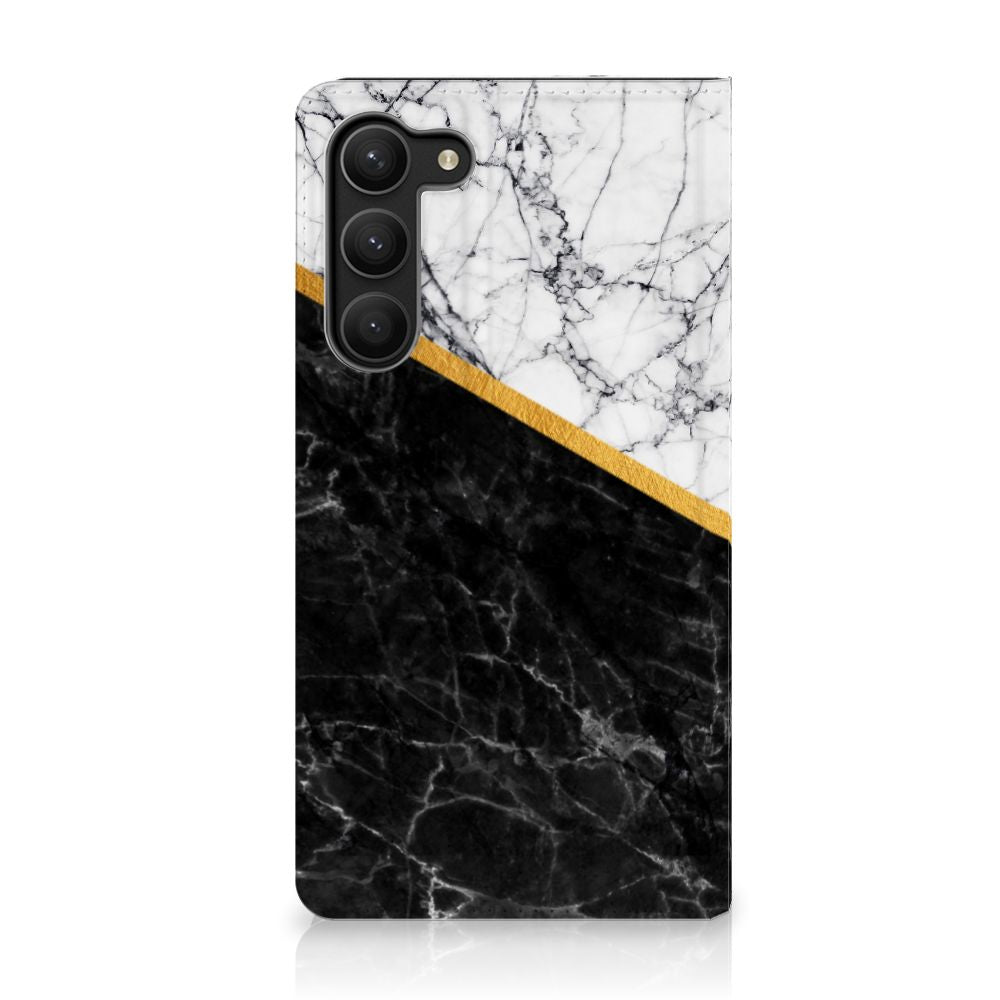 Samsung Galaxy S23 Plus Standcase Marmer Wit Zwart - Origineel Cadeau Man - B2C Telecom