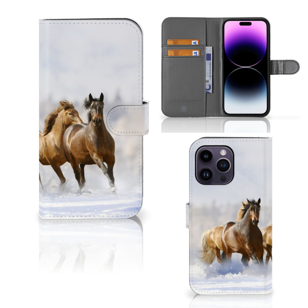 iPhone 15 Pro Max Telefoonhoesje met Pasjes Paarden met magneetsluiting en ruimte voor pasjes.