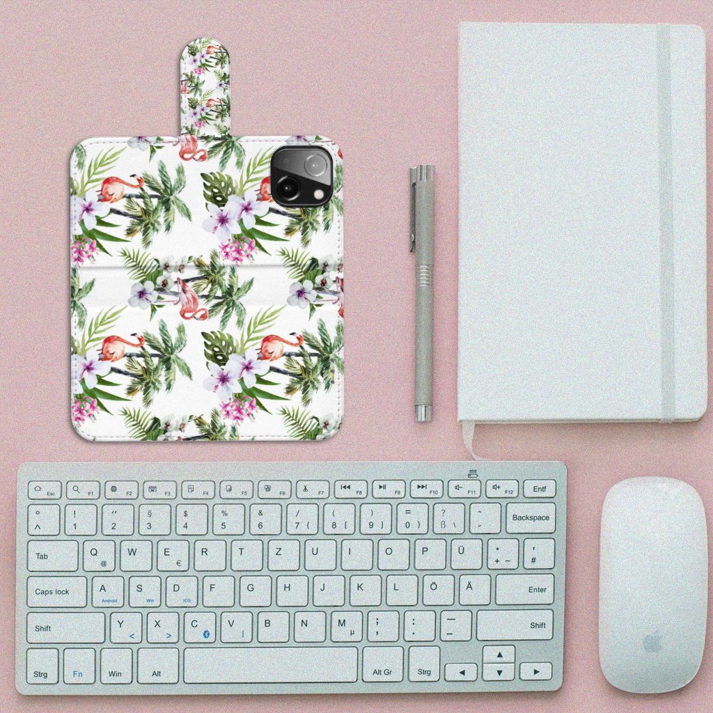 iPhone 13 Mini Telefoonhoesje met Pasjes Flamingo Palms