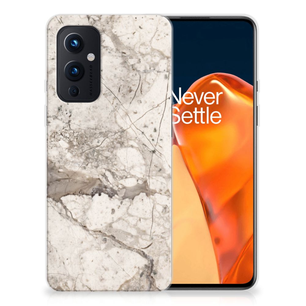 OnePlus 9 TPU Siliconen Hoesje Marmer Beige