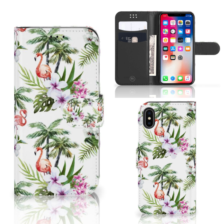 Apple iPhone X | Xs Telefoonhoesje met Pasjes Flamingo Palms