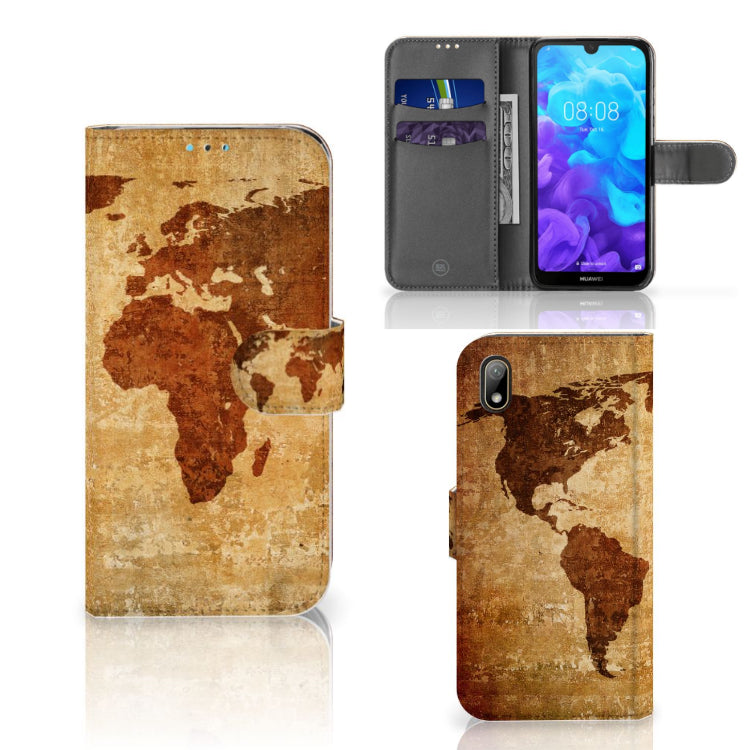 Huawei Y5 (2019) Flip Cover Wereldkaart