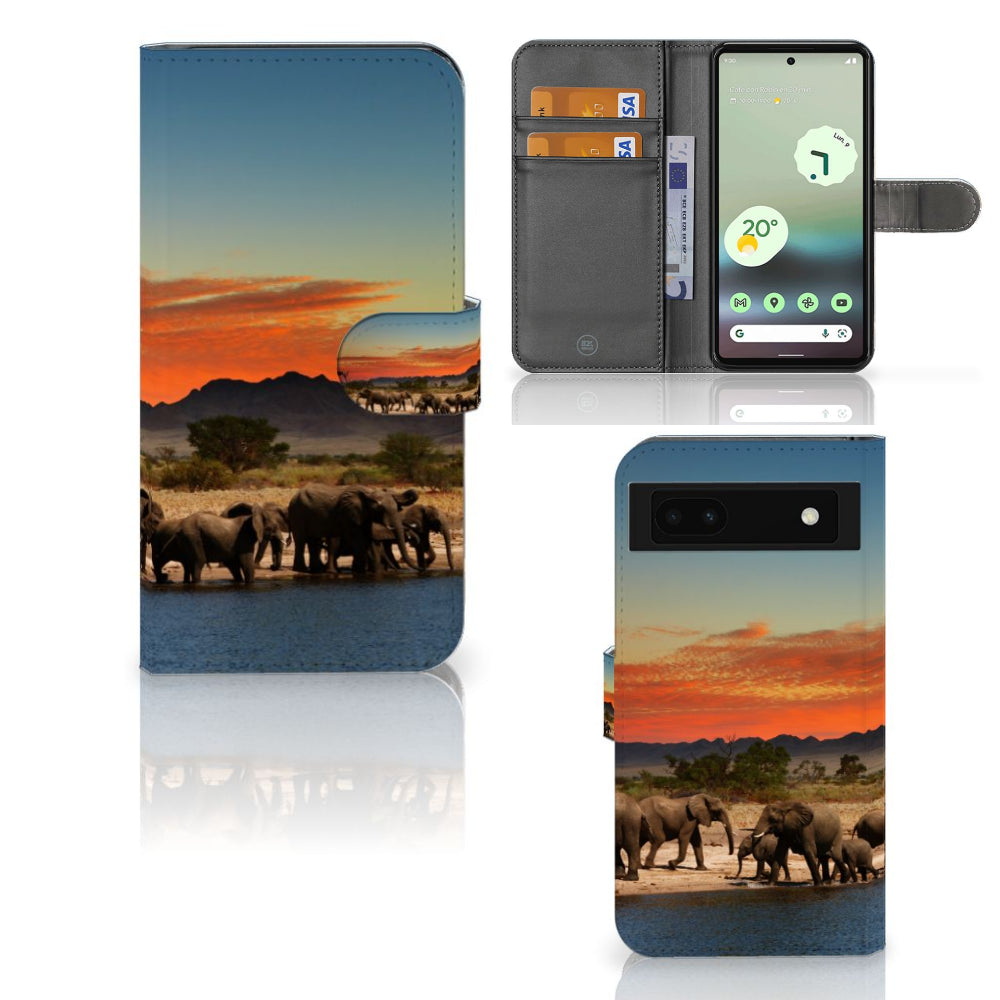 Google Pixel 6A Telefoonhoesje met Pasjes Olifanten