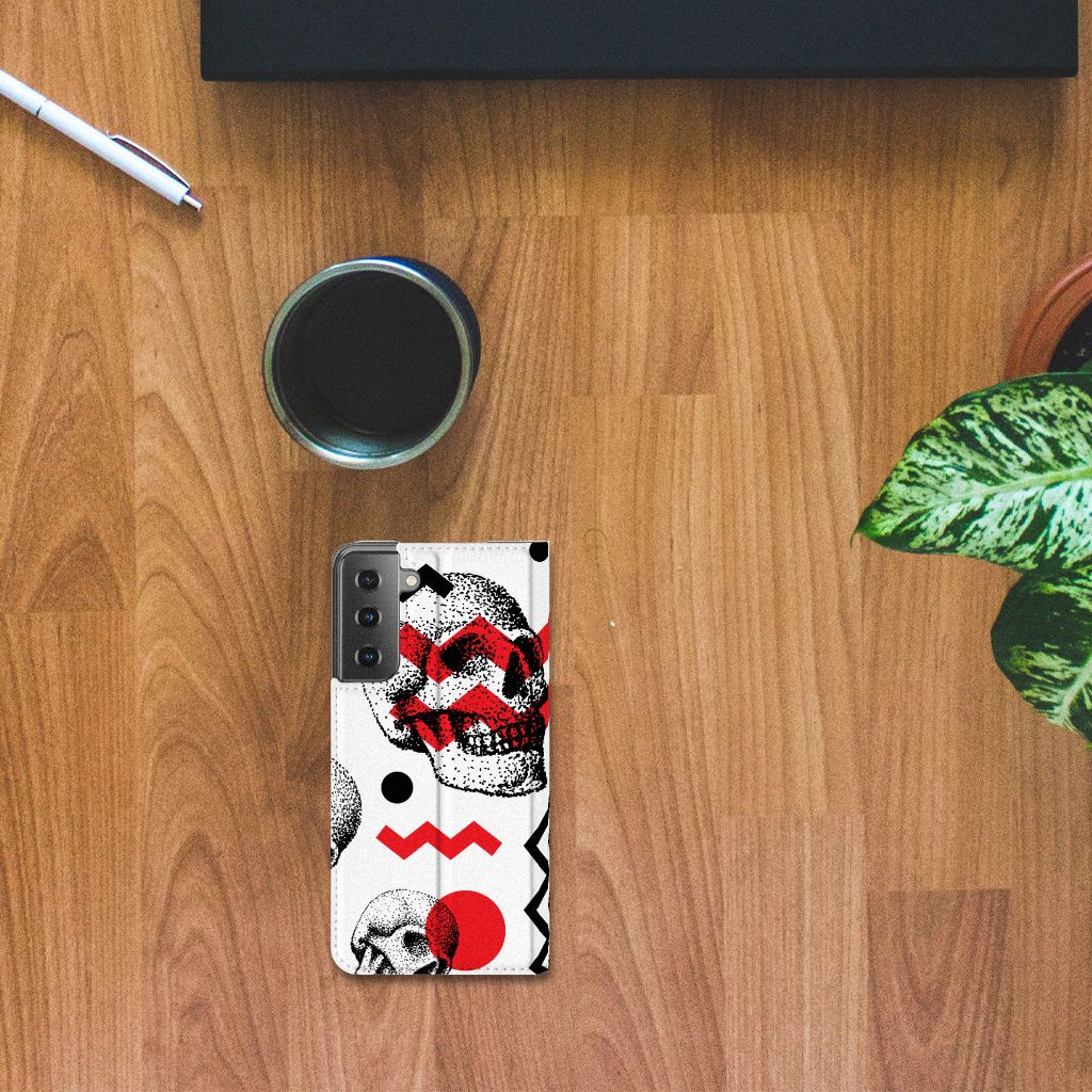 Mobiel BookCase Samsung Galaxy S21 Skull Red - B2C Telecom