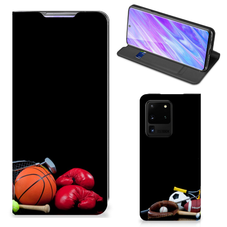 Samsung Galaxy S20 Ultra Hippe Standcase Sports with sports equipment design including basketball and boxing gloves.