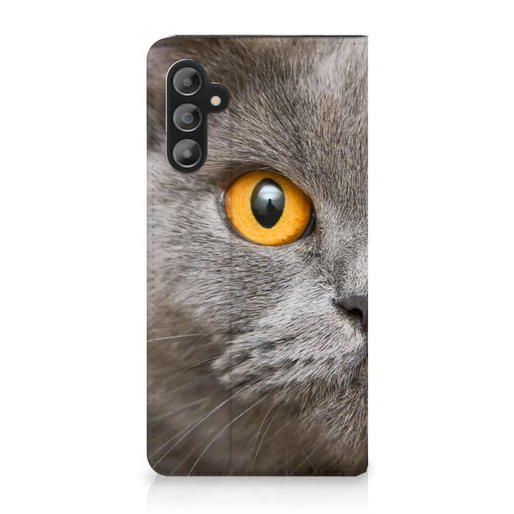 Hoesje maken Samsung Galaxy A14 5G Britse Korthaar met close-up van een kattenoog.