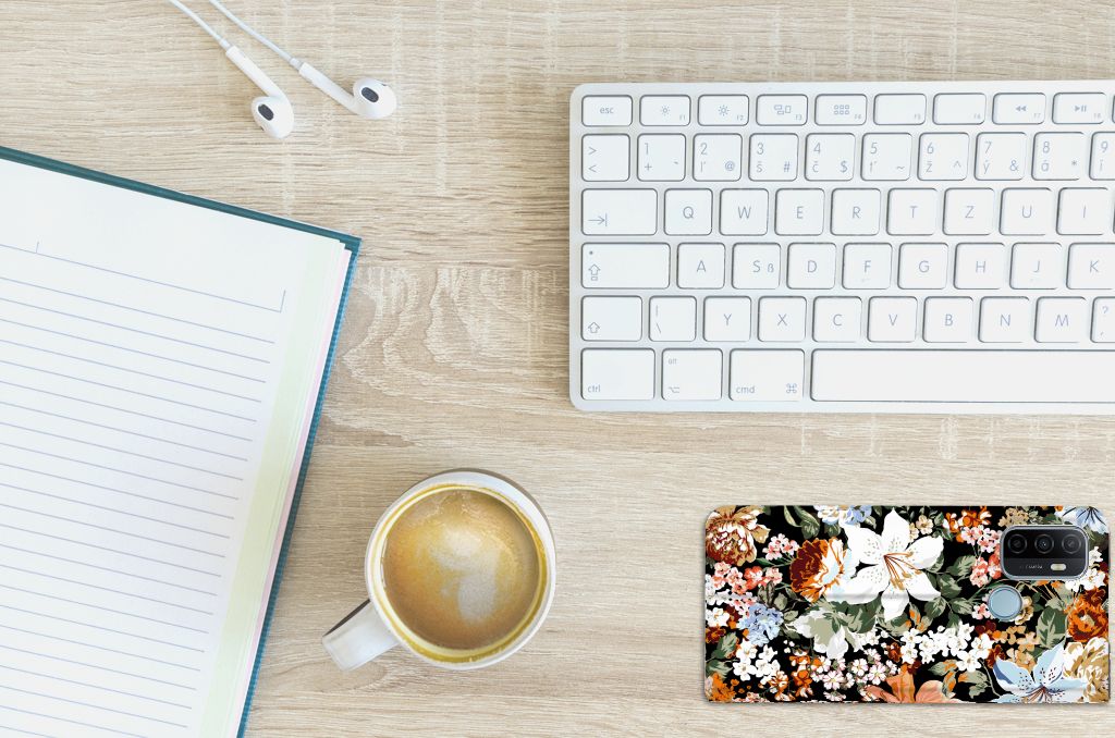 Smart Cover voor OPPO A53 | A53s Dark Flowers - B2C Telecom