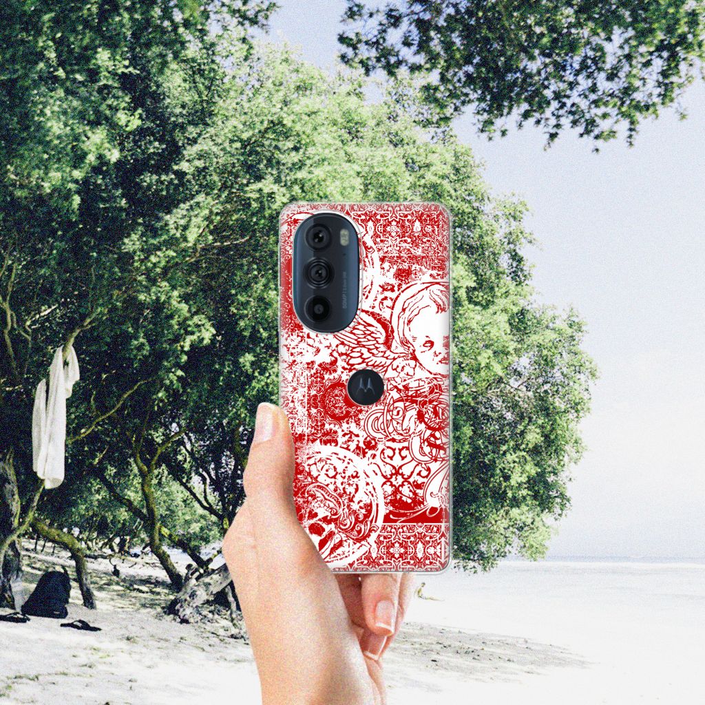 Silicone Back Case Motorola Edge 30 Pro Angel Skull Rood B2C Telecom