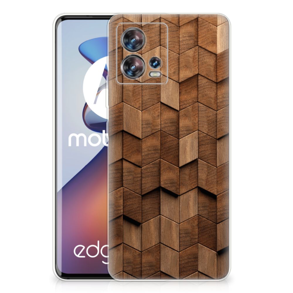 Bumper Hoesje voor Motorola Edge 30 Fusion Wooden Cubes