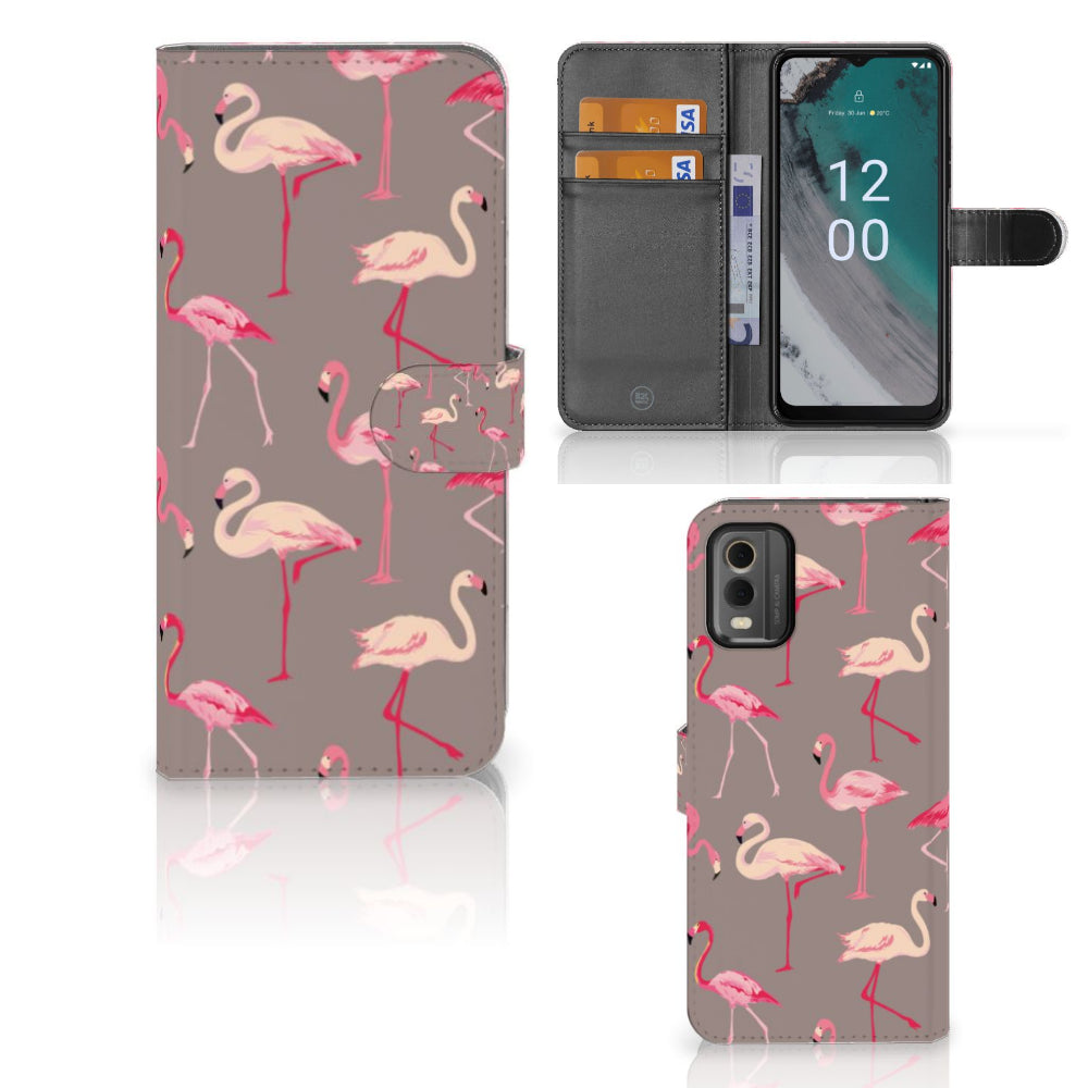 Nokia C32 Telefoonhoesje met Pasjes Flamingo