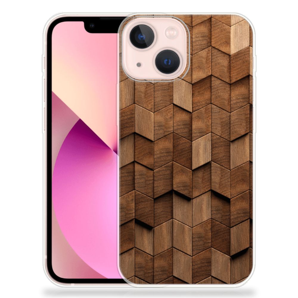 Bumper Hoesje voor iPhone 13 mini Wooden Cubes