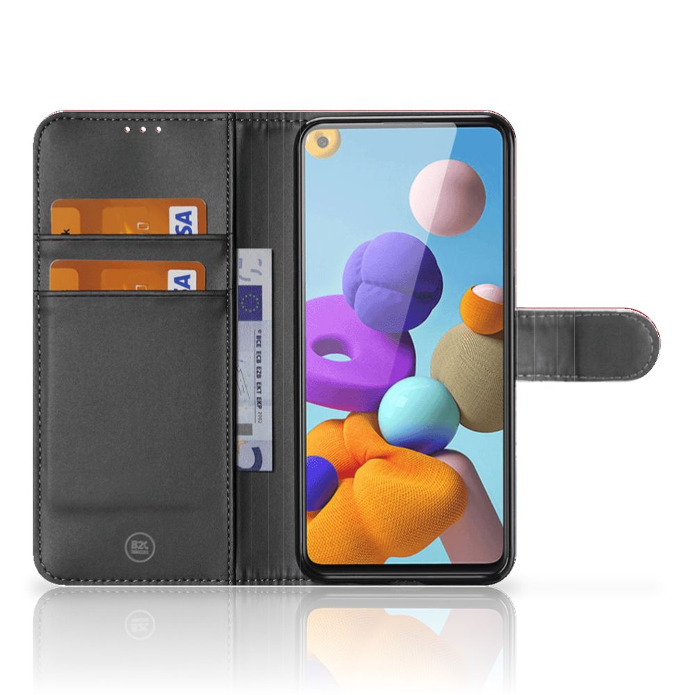 Samsung Galaxy A21s Bookstyle Case Nederland met pasjes en kleurrijk ontwerp, ideale bescherming voor je telefoon.