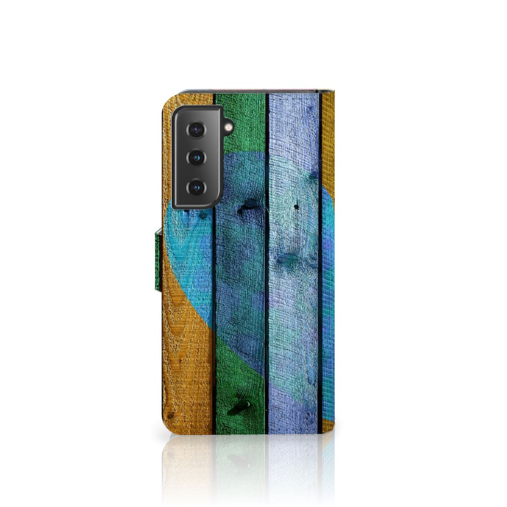 Samsung Galaxy S21 Book Style Case Wood Heart - Cadeau voor je Vriend