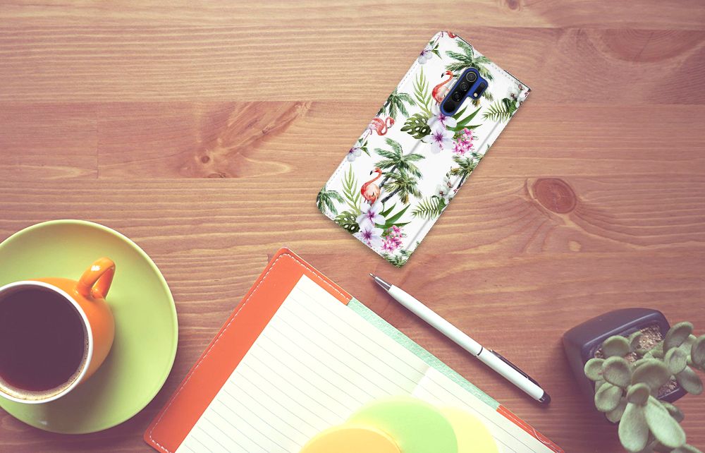 Xiaomi Redmi 9 Hoesje maken Flamingo Palms - B2C Telecom