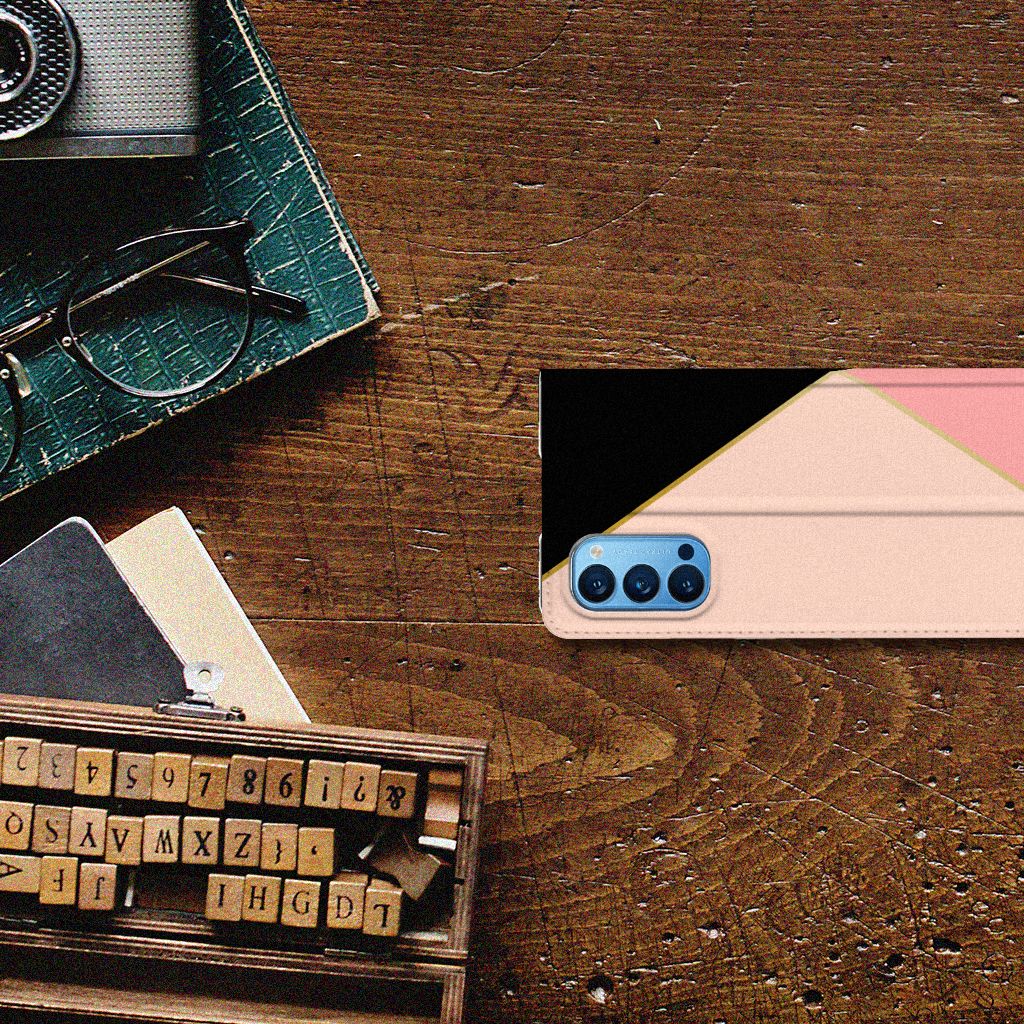 OPPO Reno4 Pro 5G Stand Case Zwart Roze Vormen - B2C Telecom