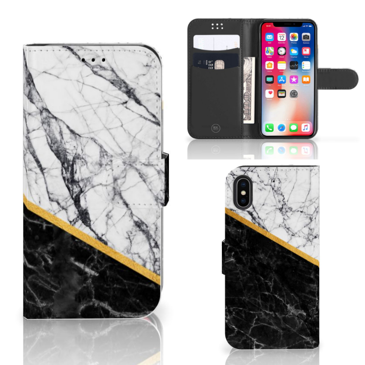 Apple iPhone X | Xs Bookcase Marmer Wit Zwart - Origineel Cadeau Man