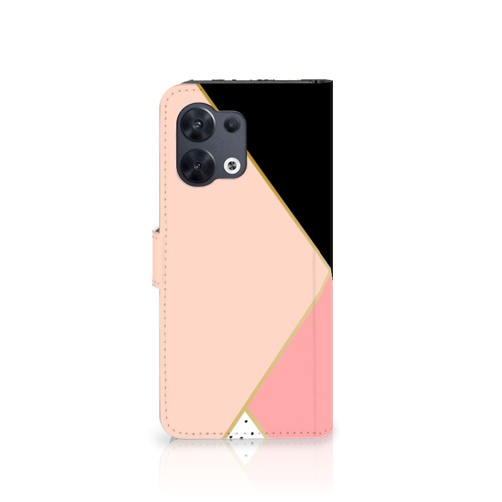OPPO Reno8 Book Case Zwart Roze Vormen