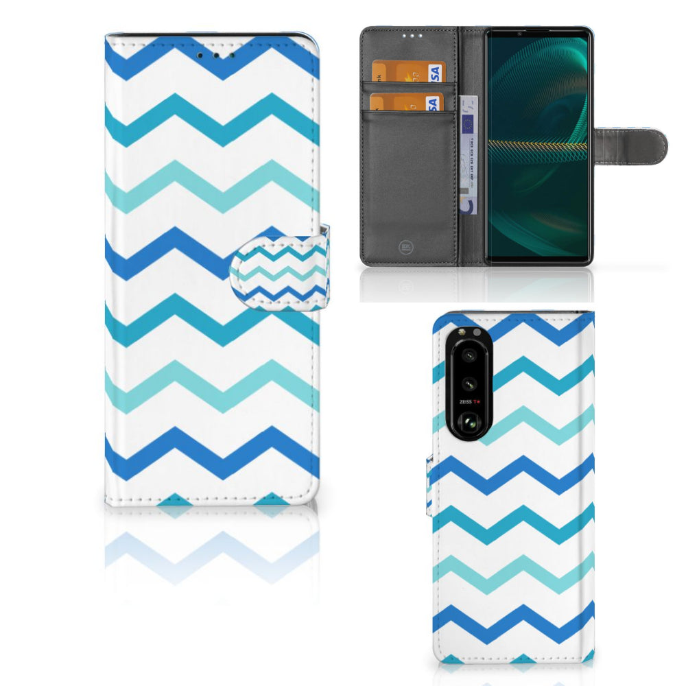 Sony Xperia 5III Telefoon Hoesje Zigzag Blauw