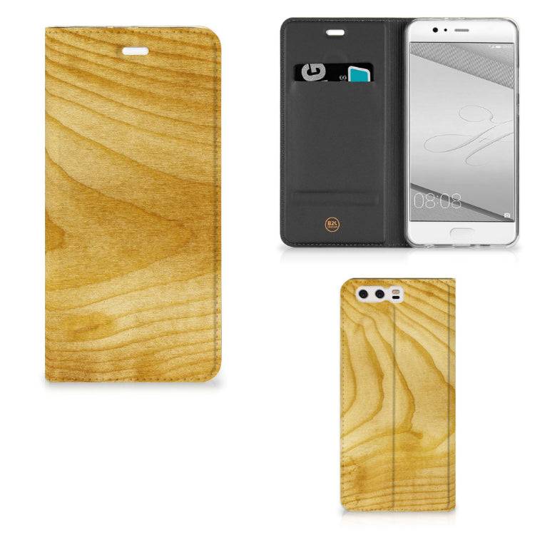 Huawei P10 Plus Book Wallet Case Licht Hout