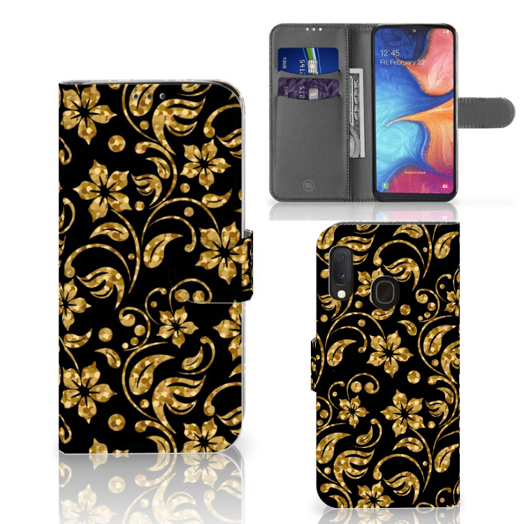 Samsung Galaxy A20e Hoesje Gouden Bloemen