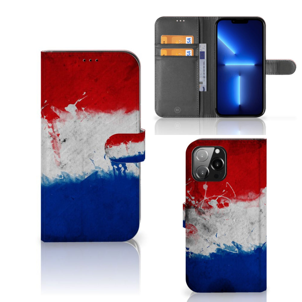 iPhone 13 Pro Max Bookstyle Case Nederland met artistiek ontwerp van de Nederlandse vlag