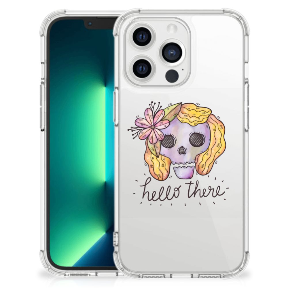 Extreme Case iPhone 13 Pro Max Boho Skull - uniek ontwerp met bloemen en een heldere achtergrond.