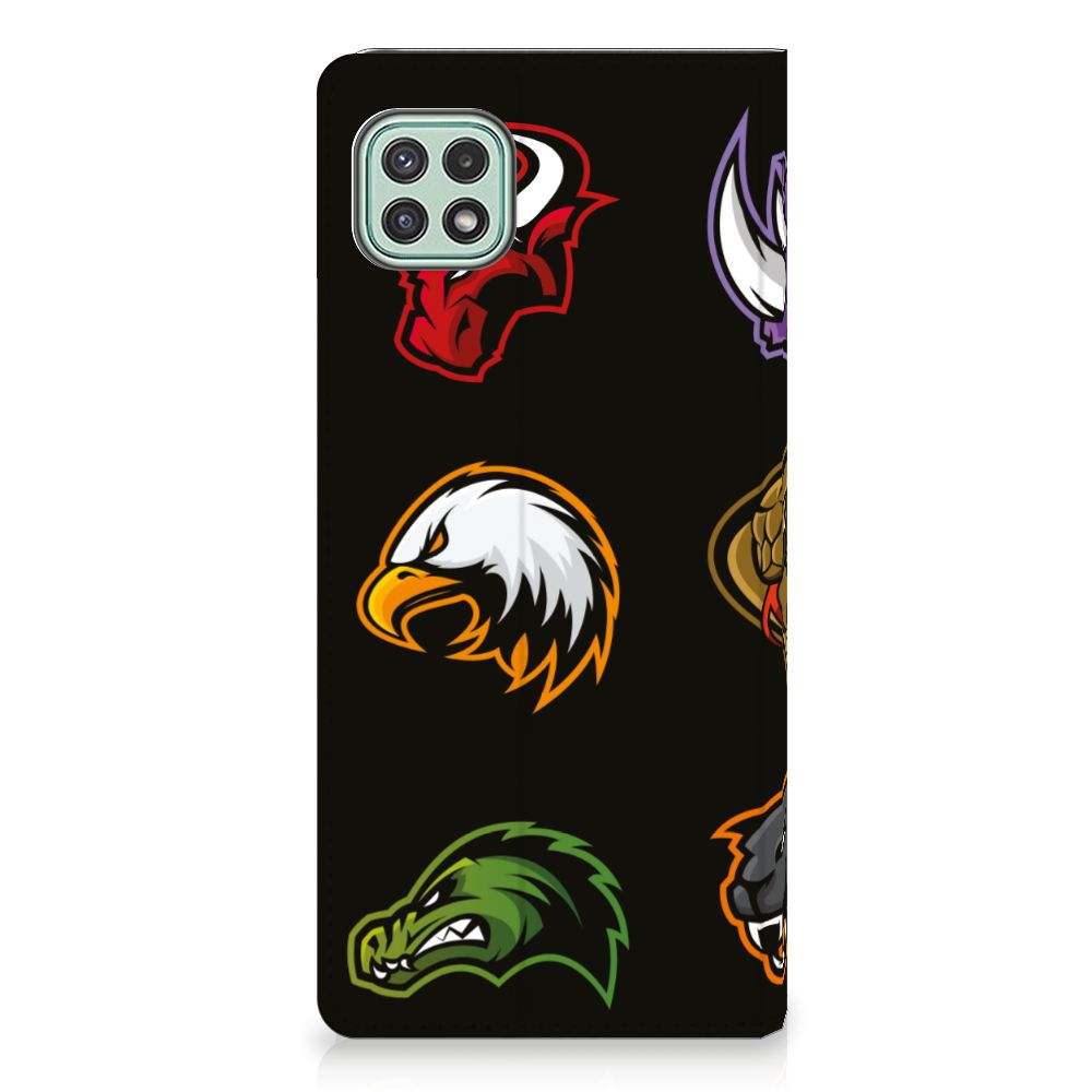 Samsung Galaxy A22 5G Magnet Case Cartoon with colorful animal heads on black background.