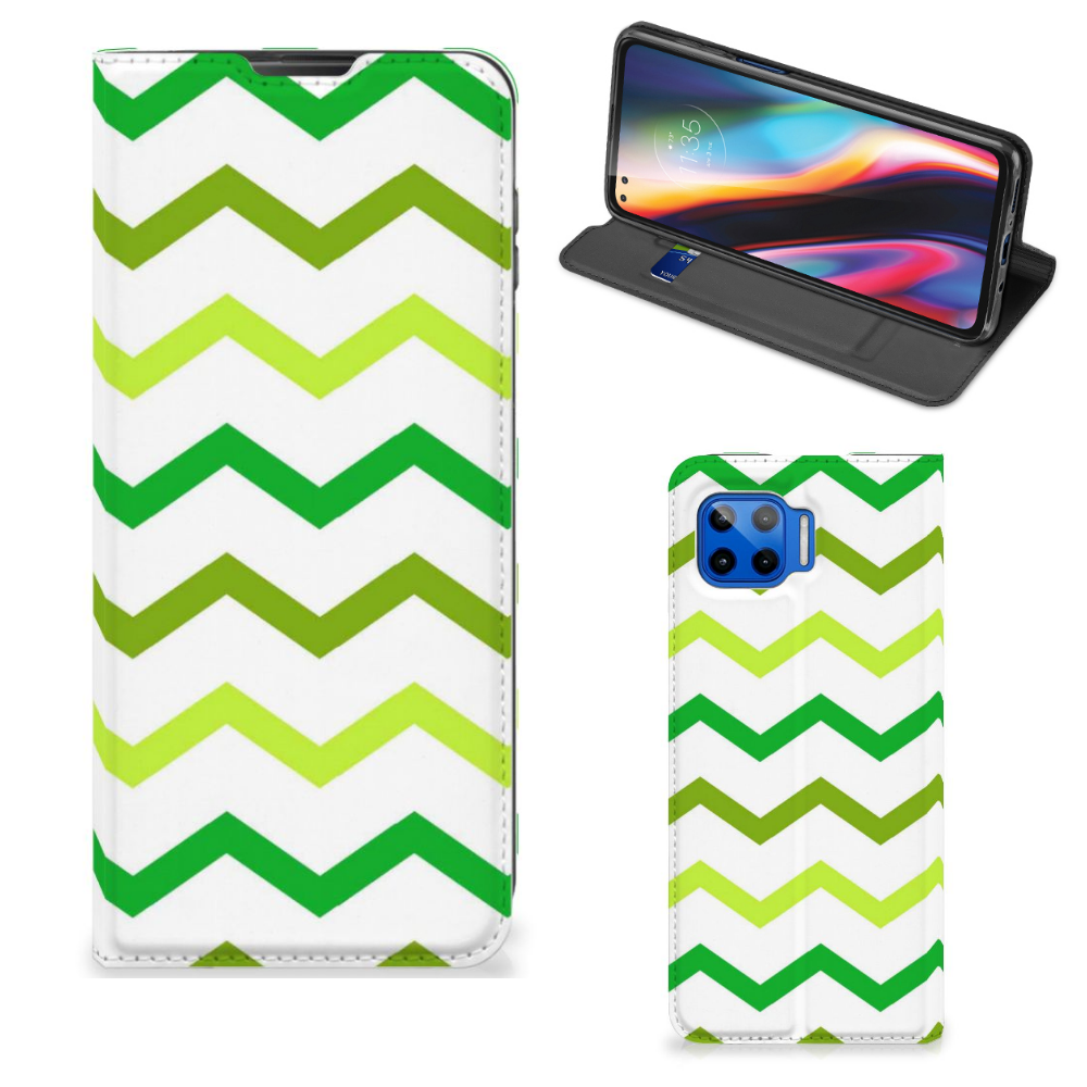 Motorola Moto G 5G Plus Hoesje met Magneet Zigzag Groen - B2C Telecom