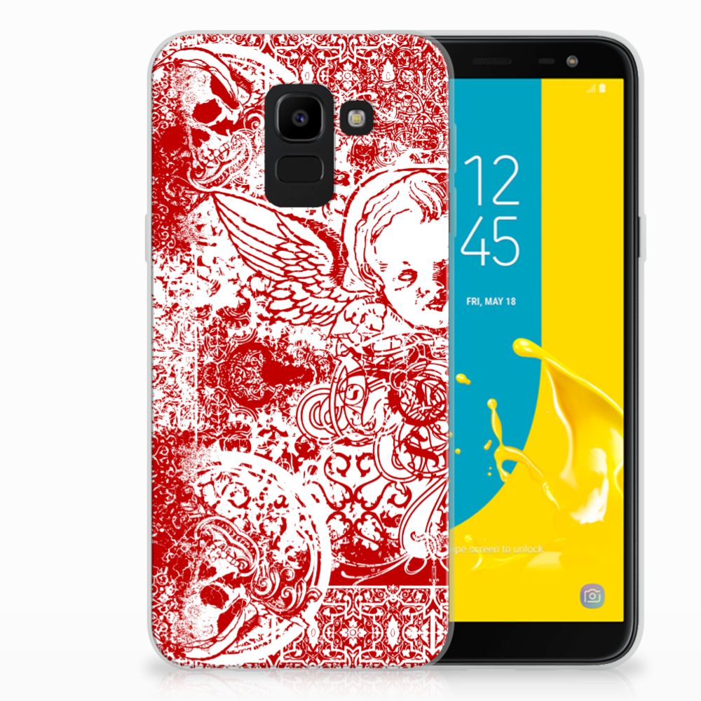 Silicone Back Case Samsung Galaxy J6 2018 Angel Skull Rood