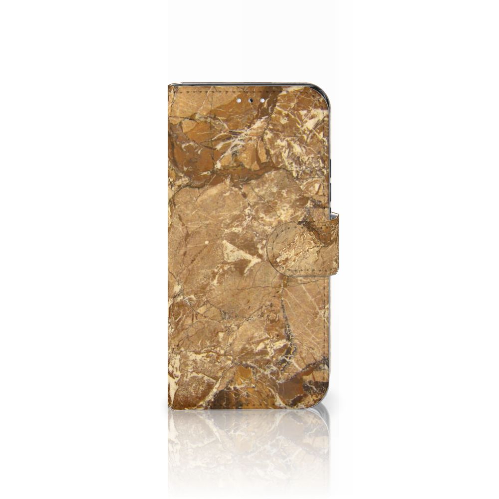 Samsung Galaxy S22 Bookcase Marmer Creme met een luxe marmerlook in crème en goudkleur.