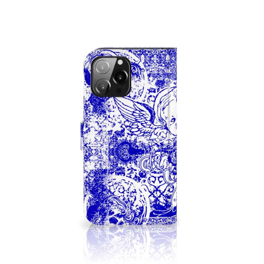 Telefoonhoesje met Naam iPhone 13 Pro Max Angel Skull Blauw