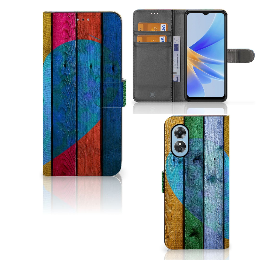 OPPO A17 Book Style Case Wood Heart - Cadeau voor je Vriend