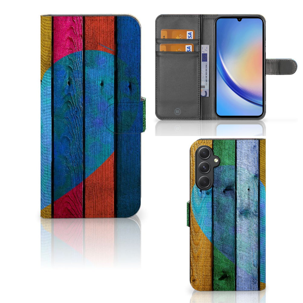 Samsung Galaxy A24 4G Book Style Case Wood Heart - Cadeau voor je Vriend