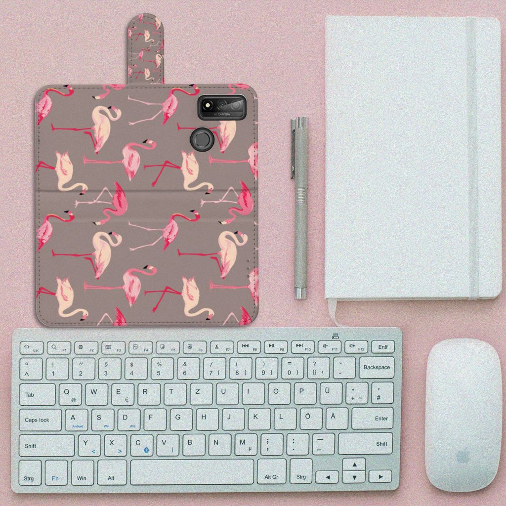 Huawei P Smart 2020 Telefoonhoesje met Pasjes Flamingo