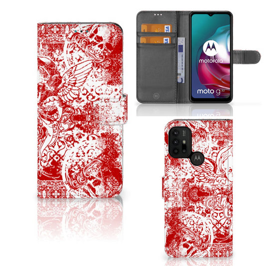 Telefoonhoesje met Naam Motorola Moto G10 | G20 | G30 Angel Skull Rood