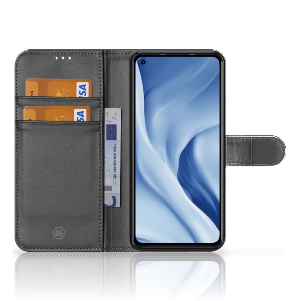 Xiaomi 11 Lite 5G NE | Mi 11 Lite Wallet Case met Pasjes Sports open view showing card holders and phone display.