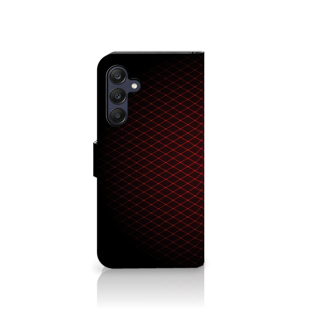 Samsung Galaxy A25 Telefoon Hoesje Geruit Rood met geometrisch ontwerp en ruimte voor pasjes.