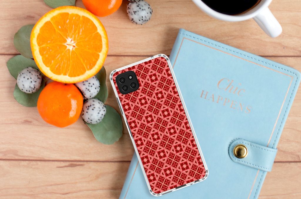 Samsung Galaxy A22 5G Doorzichtige Silicone Hoesje Batik Rood B2C Telecom