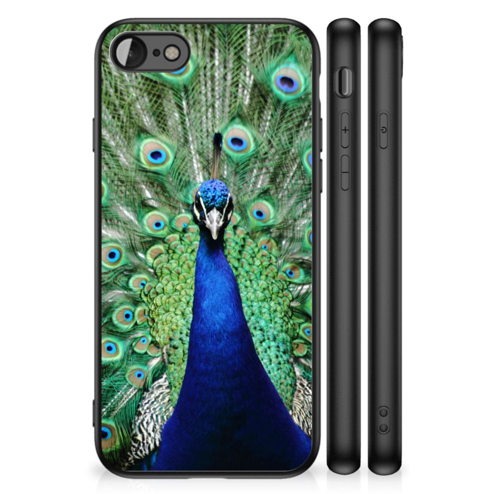 iPhone SE 2022 | SE 2020 | 7/8 Dierenprint Telefoonhoesje Pauw met een kleurrijke pauw op de achterkant.