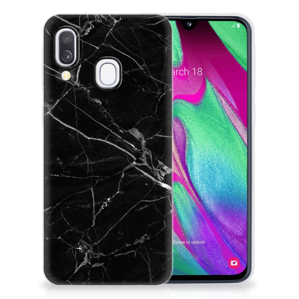 Samsung Galaxy A40 TPU Siliconen Hoesje Marmer Zwart - Origineel Cadeau Vader