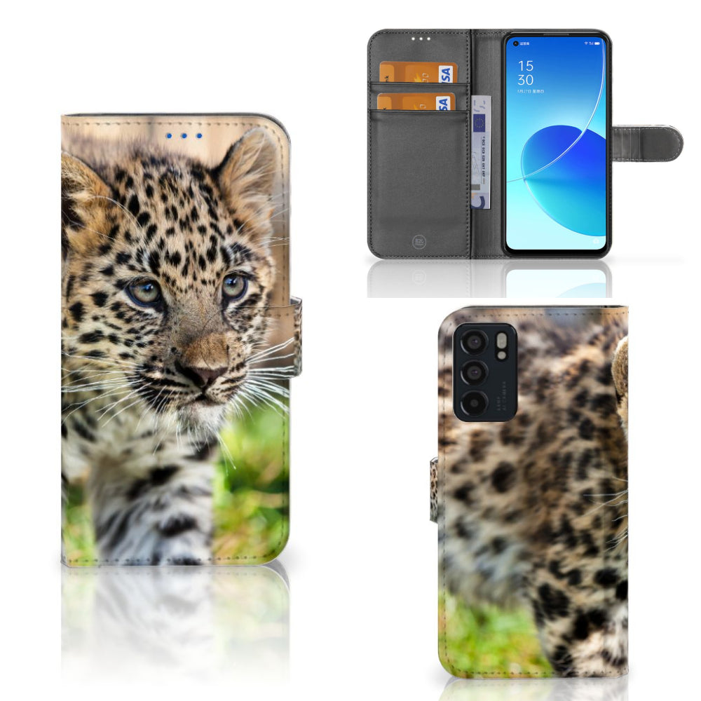 OPPO Reno6 5G Telefoonhoesje met Pasjes Baby Luipaard