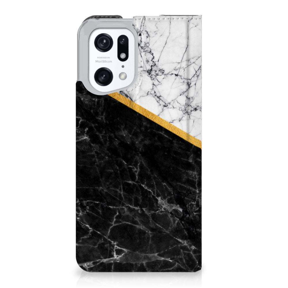 OPPO Find X5 Pro Standcase Marmer Wit Zwart - Origineel Cadeau Man - B2C Telecom